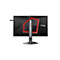 Rückseite eines schwarzen Agon Gaming-Monitors mit markanter roter LED-Beleuchtung auf einem Standfuß.