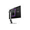 Rückansicht eines schwarzen Agon Gaming-Monitors auf einem Standfuß mit violetter LED-Beleuchtung.