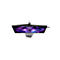 Draufsicht eines Agon Pro Gaming Monitors mit leuchtendem, violettem Sci-Fi-Display vor weißem Hintergrund.