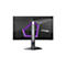 Rückseite eines schwarzen Gaming-Monitors der Marke AGON mit violettem LED-Licht und stabilem Standfuß.
