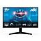 Ein schwarzer AOC-Monitor mit einem 27-Zoll-Display zeigt ein futuristisches Bild mit einem Raumfahrer. Auf der Vorderseite sind technische Spezifikationen aufgeführt.