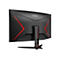 Der schwarze AOC-Monitor mit roten Designelementen wird von hinten und leicht schräg von unten fotografiert. Auf dem Monitor ist das AOC-Logo zu sehen.