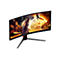 Ein schwarzer, ultrabreiter Gaming-Monitor von AOC mit einem Fantasy-Spielbild auf dem Display.