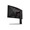 Rückseite eines schwarzen Gaming-Monitors mit kantigem Design und rotem Ring-Element auf dem Standfuß.