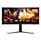 Der Gaming-Monitor ist im Zentrum zu sehen, mit dem Logo "AOC Gaming". Es zeigt ein Spiel mit Action-Szenen.