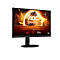 Schwarzer AOC Gaming Monitor mit einem Gaming-Screenshot auf dem Bildschirm. Unterhalb des Bildschirms stehen technische Details.