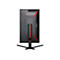 Rückseite eines schwarzen AOC Gaming-Monitors mit rotem Lichtstreifen am Standfuß vor weißem Hintergrund.