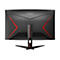 RÃ¼ckseite eines schwarzen AOC-Monitors mit roten Akzenten. Das Logo AOC ist oben mittig zu sehen.