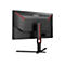 Rückansicht eines schwarzen Gaming-Monitors von AOC mit roten Akzenten und Standfuß vor weißem Hintergrund.