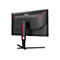 Rückansicht eines schwarzen AOC Gaming-Monitors mit roten Akzenten auf dem Standfuß und Gehäuse vor weißem Hintergrund.