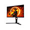 AOC-Gaming-Monitor mit einem Bild, das eine futuristische Kriegerin zeigt. Der Monitor steht vor weißem Hintergrund.