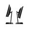 Zwei schwarze Computermonitore in Seitenansicht auf weißem Hintergrund. Jedes Display steht auf einem Standfuß.
