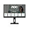 AOC Monitor für Home Office. Auf dem Bildschirm lächelt eine Frau in Brille. Der Monitor hat Funktionen wie QHD, IPS, und USB-C.