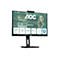 Moniteur AOC. Écran noir, femme en arrière-plan, caractéristiques du produit.