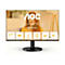 Ein schwarzer Monitor zeigt eine lächelnde Frau und Text: „Home Office Monitor“. Unterhalb: 27", 100 Hz, ein verstellbarer Ständer, 65W, USB-C, Adaptive Sync, 1 ms.