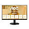 Schwarzer AOC Home Office Monitor mit 27-Zoll-Bildschirm und weißer Schrift, die verschiedene Funktionen hervorhebt.