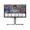 AOC Graphic Pro Monitor auf Standfuß mit Displayanzeige und grafischen Spezifikationskacheln.