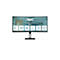 Schwarzer 34-Zoll AOC Curved Home Office Monitor mit technischen Symbolen auf dem Bildschirm.