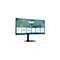 AOC Home Office Monitor. Gebogene Bildschirm mit schwarzem Rahmen, weißem Logo und Produktinformationen. Der Monitor steht auf einem schwarzen Standfuß.