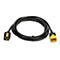 Un câble noir avec des connecteurs jaunes aux deux extrémités, sur fond blanc.
