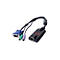 Ein schwarzer APC-Adapter mit einem blauen VGA-Anschluss, Audio-Anschlüssen und einem Ethernet-Anschluss.