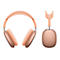 Casque rose clair avec coussinets et bandeau réglable sur fond blanc. Un seul écouteur est montré à droite.
