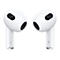 Weiße Apple AirPods der dritten Generation vor weißem Hintergrund, links und rechts beschriftet.