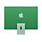 Rückseite eines grünen iMacs. Oben das Apple-Logo, unten der Standfuß und der Einschaltknopf.