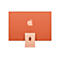 Ansicht des Apple iMacs in Orange, Rückseite. Apple-Logo, Power-Knopf und Anschlüsse zu sehen.
