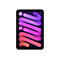 Graues iPad Mini mit farbenfrohem Hintergrund. Der Hintergrund zeigt eine abstrakte Darstellung von Farbbändern in Lila, Pink und Orange.