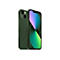 Ein grünes iPhone 13, das von der Seite und von vorne gezeigt wird, mit einem farbenfrohen Hintergrund auf dem Bildschirm.