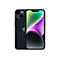 Dunkelblaues iPhone 14 mit zwei Kameras auf der Rückseite und ausgeschaltetem Bildschirm. Apple Logo auf dem Gehäuse.