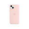 Coque d'iPhone rose clair avec logo Apple sur fond blanc.