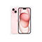 Hellrosa iPhone 14 Pro, Vorder- und Rückseite, auf weißem Hintergrund. Die Rückseite zeigt Kameras, die Vorderseite ein abstraktes Muster.