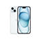 Ein weißes iPhone, Rückseite mit Kameras, Display mit blauem Hintergrund.
