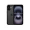 Smartphone gris foncé avec logo Apple, l'écran affiche un motif abstrait et incurvé. Dos avec deux lentilles d'appareil photo.