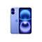 Ein lila Smartphone mit zwei Kameras auf der Rückseite und einem blauen Bildschirm. Das Apple-Logo ist sichtbar.