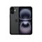 Dunkelgraues Smartphone mit schwarzem Bildschirm, zwei Kameras und Apfel-Logo. Rückseite und Bildschirmansicht.