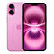 Un smartphone rose avec deux lentilles à l'arrière et un logo.