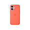 Coque de téléphone de couleur corail, avec caméra et logo Apple, sur fond blanc.