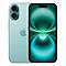 Zwei Smartphones: Mintgrün, mit abgerundeten Ecken und Apple-Logo, zeigen die Rück- und Vorderseite.