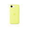 Coque d'iPhone jaune sur fond blanc. Appareil photo, logo Apple et boutons de volume visibles.