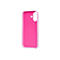 Coque de téléphone rose clair sur fond blanc. L'intérieur est également rose et texturé. Arrondi pour l'appareil photo et les boutons.