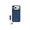 Coque de smartphone bleue avec protubérance de caméra et écouteurs ; le logo Beats est visible.
