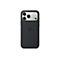 Coque de téléphone gris foncé avec découpe pour caméra et logo Apple, sur fond blanc.