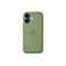 Coque de téléphone vert clair avec logo Apple. Découpe caméra en haut, à côté une plus petite découpe flash.