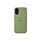 Coque de téléphone vert clair, avec deux objectifs d'appareil photo en haut à gauche, logo Apple au milieu.