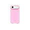 Coque de téléphone rose clair avec logo Beats. L'étui entoure le bloc caméra en blanc.
