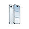 Deux iPhones bleu clair sur fond blanc. L'iPhone avant affiche un motif abstrait.