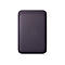 Porte-cartes bleu foncé avec logo Apple. Forme rectangulaire, coins arrondis, aspect cuir.